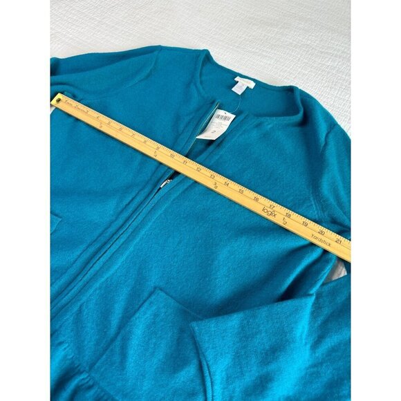 NWT Chico's Ruffle Hem Renee Cardigan Sweater Full Zip WOOL SZ 2 Teal Pockets - Picture 5 of 8